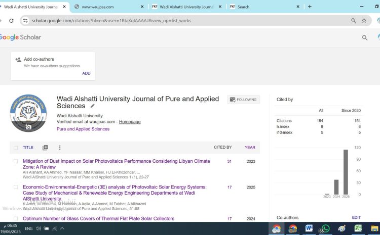 تحديث لمعدلات اقتباس مجلة جامعة وادي الشاطئ للعلوم البحثية والتطبيقية